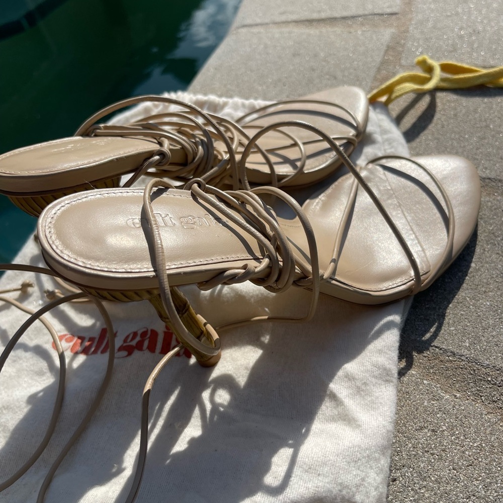 Cult Gaia Cream Strappy Flat Sandals